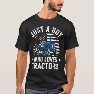 Funny Just A Boy Who Loves Tractors Kids T-Shirt