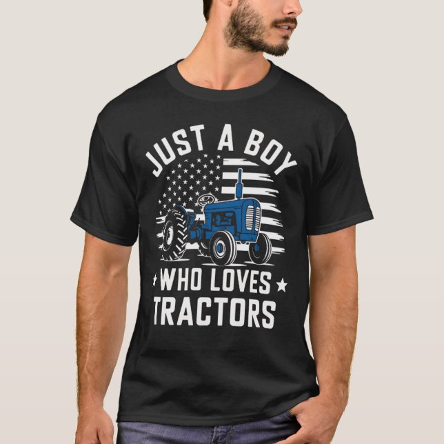 Funny Just A Boy Who Loves Tractors Kids T-Shirt (Front)
