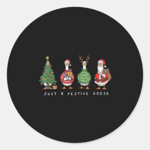 Funny Just A Festive Goose Santa Reindeers Merry X Classic Round Sticker