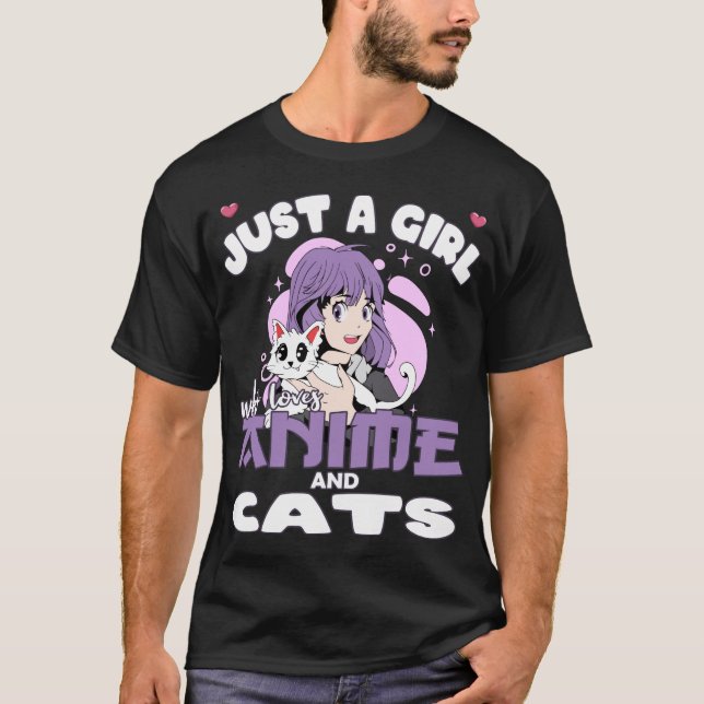 Funny Just a Girl who loves Anime and Cats Lover T-Shirt (Front)