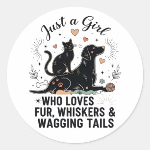 funny Just a Girl who Loves Cats and Dogs mom Classic Round Sticker