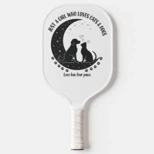 funny Just a Girl who Loves Cats and Dogs mom Pickleball Paddle