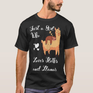Funny Just A Girl Who Loves Sloths And Llamas T-Shirt