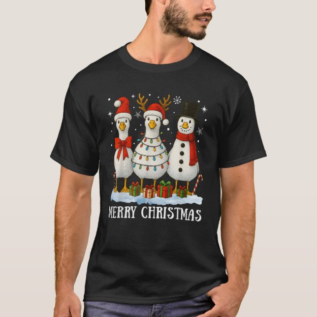 Funny Just A Merry Christmas Santa Snowman Reindee T-Shirt (Front)