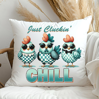 Funny "Just Cluckin Chill" Chicken Lover Blue Cushion
