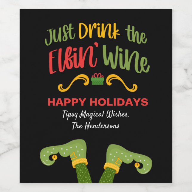 Funny Just Drink The Elfin Wine Christmas Wine Label (Single Label)