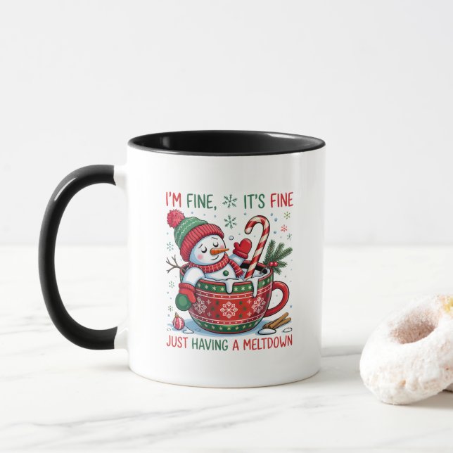 Funny Just Having a Meltdown Snowman Christmas  Mug (With Donut)