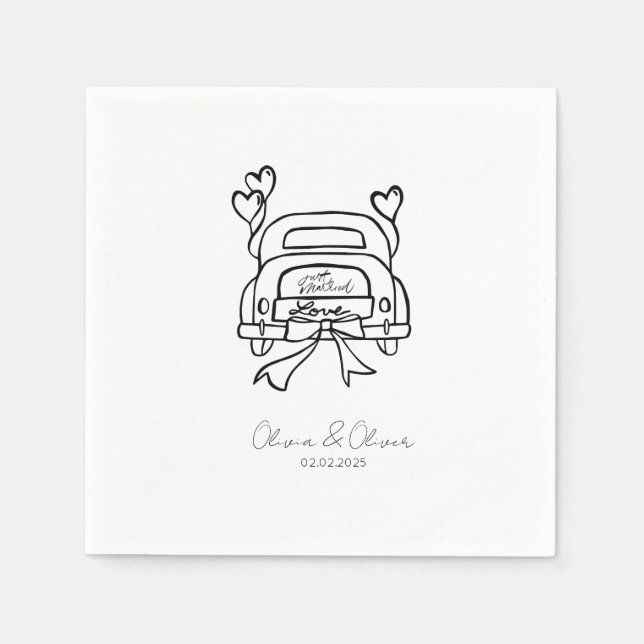 Funny just married car custom wedding napkin (Front)