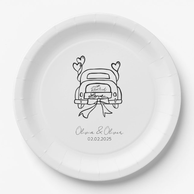 Funny just married car custom wedding paper plate (Front)