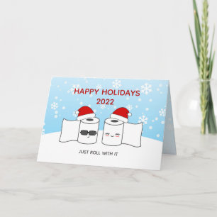Funny Just Roll With It Toilet Paper Couple Holiday Card