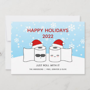 Funny Just Roll With It Toilet Paper Couple Holiday Card