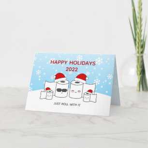 Funny Just Roll With It Toilet Paper Family of 4 Holiday Card