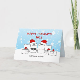 Funny Just Roll With It Toilet Paper Family of 5 Holiday Card