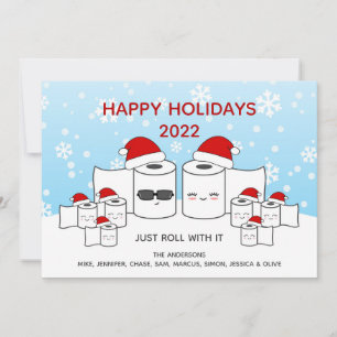 Funny Just Roll With It Toilet Paper Family of 8 Holiday Card