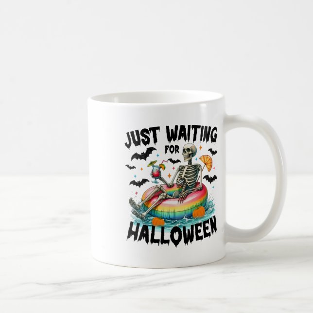 Funny Just Waiting For Halloween Skeleton Spooky V Coffee Mug (Right)