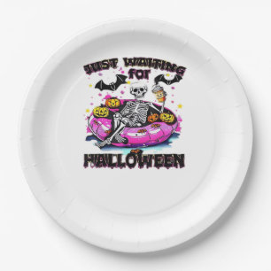 Funny Just Waiting For Halloween Skeleton Spooky V Paper Plate
