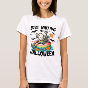 Funny Just Waiting For Halloween Skeleton Spooky V T-Shirt