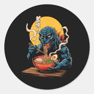 Funny Kaiju Eating Ramen Japanese Monster Lover Bi Classic Round Sticker