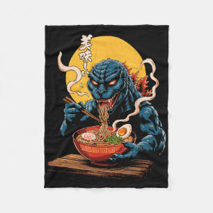 Funny Kaiju Eating Ramen Japanese Monster Lover Bi Fleece Blanket