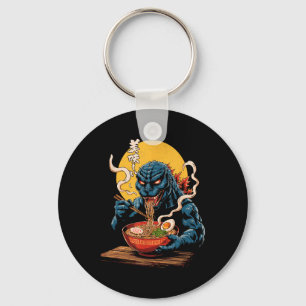 Funny Kaiju Eating Ramen Japanese Monster Lover Bi Key Ring
