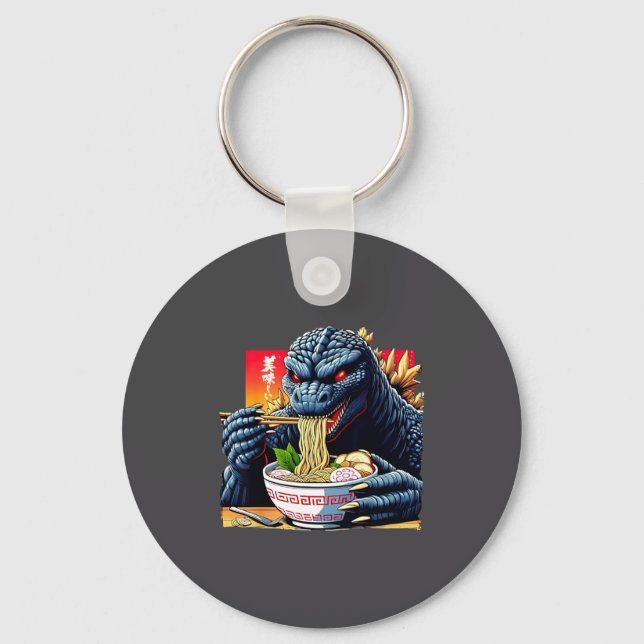 Funny Kaiju Eating Ramen Japanese Monster Lover Bi Key Ring (Front)