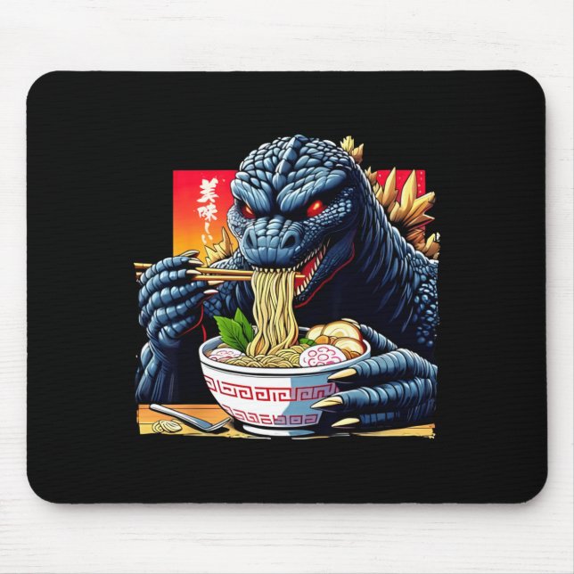 Funny Kaiju Eating Ramen Japanese Monster Lover Bi Mouse Mat (Front)