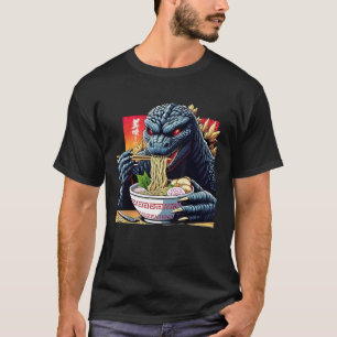 Funny Kaiju Eating Ramen Japanese Monster Lover Bi T-Shirt