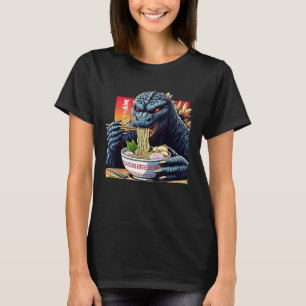 Funny Kaiju Eating Ramen Japanese Monster Lover Bi T-Shirt