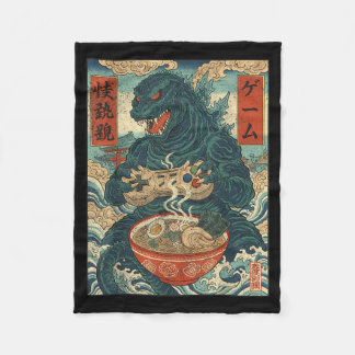Funny Kaiju Gamer Ramen Video Game Japanese Anime Fleece Blanket