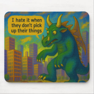 Funny Kaiju monster art stepping on things Fantasy Mouse Mat