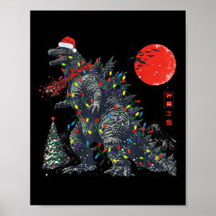 Funny Kaiju Santa Christmas Monster Xmas Lights  Poster