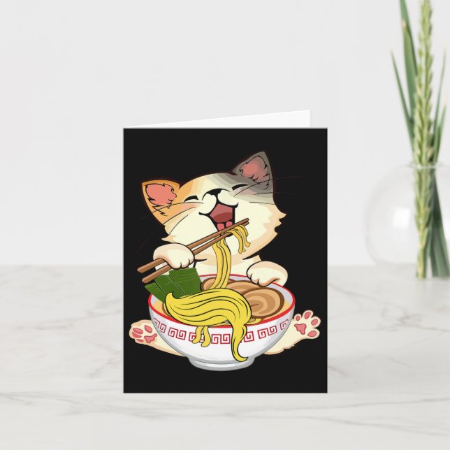 Funny Kamala Anime Cat Eating Ramen Trump Noodles  Card (Front)