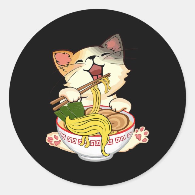 Funny Kamala Anime Cat Eating Ramen Trump Noodles  Classic Round Sticker (Front)