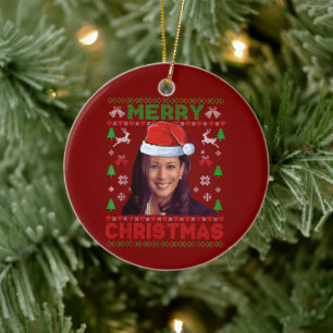Funny Kamala Harris 2024 Merry Christmas Xmas Gift Ceramic Tree Decoration
