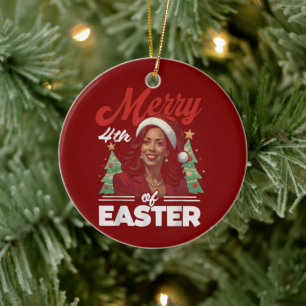 Funny Kamala Harris Christmas Santa Hat Ceramic Tree Decoration