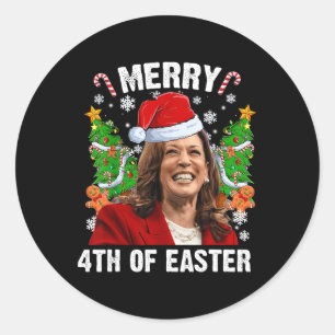 Funny Kamala Harris Christmas Santa Hat Merry 4th Classic Round Sticker