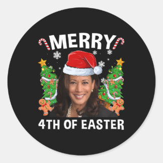 Funny Kamala Harris Christmas Santa Hat Merry 4th Classic Round Sticker