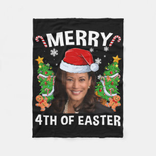 Funny Kamala Harris Christmas Santa Hat Merry 4th Fleece Blanket