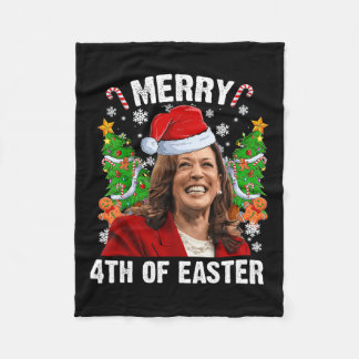 Funny Kamala Harris Christmas Santa Hat Merry 4th  Fleece Blanket