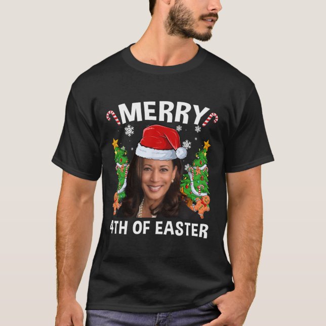 Funny Kamala Harris Christmas Santa Hat Merry 4th  T-Shirt (Front)