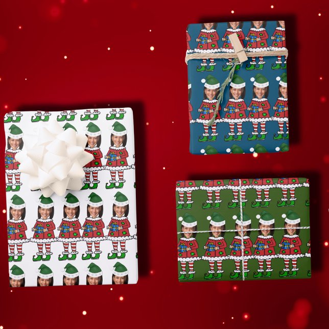 Funny kamala harris Custom Face photo Elf Xmas Wrapping Paper Sheet (Creator Uploaded)