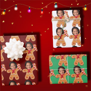 Funny Kamala Harris Face Photo Gingerbread Xmas Wrapping Paper Sheet