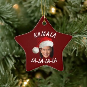 Funny Kamala Harris Face Santa Hat Christmas  Ceramic Tree Decoration