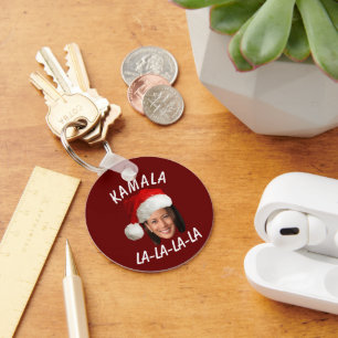 Funny Kamala Harris Face Santa Hat Christmas Key Ring