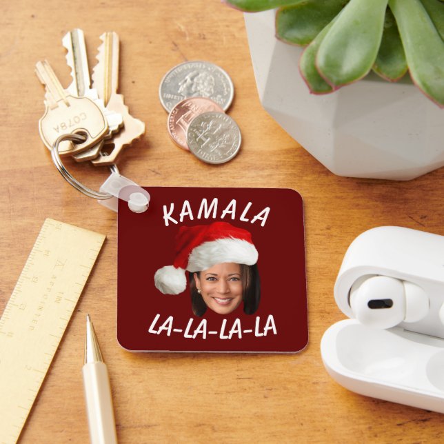 Funny Kamala Harris Face Santa Hat Christmas  Key Ring (Desk)