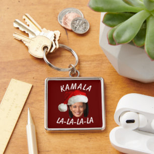Funny Kamala Harris Face Santa Hat Christmas Key Ring