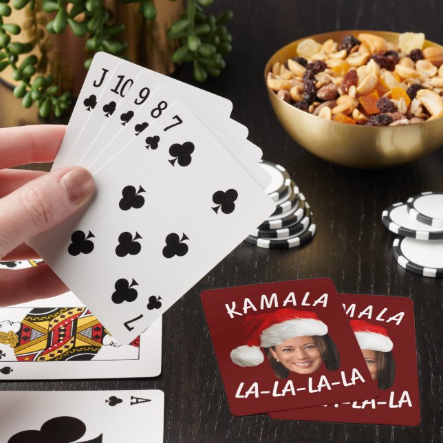 Funny Kamala Harris Face Santa Hat Christmas  Playing Cards (In Situ)