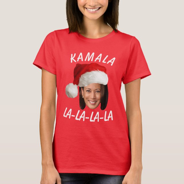 Funny Kamala Harris Face Santa Hat Christmas  T-Shirt (Front)
