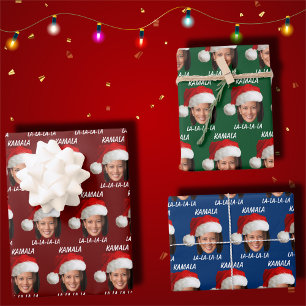 Funny Kamala Harris Face Santa Hat Christmas  Wrapping Paper Sheet