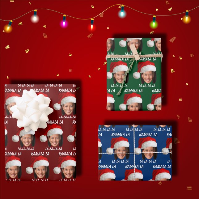 Funny Kamala Harris Santa Hat Merry Christmas Wrapping Paper Sheet (Creator Uploaded)